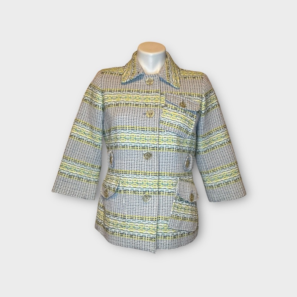 W By Worth Green & Yellow Tweed Blazer Lined Jacket